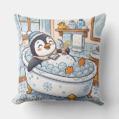 かわいいキャラクターの幸せなペンギンのお風呂 クッション (正面)