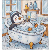 かわいいキャラクターの幸せなペンギンのお風呂 シャワーカーテン (正面)
