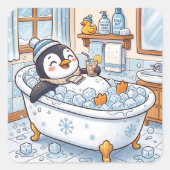 かわいいキャラクターの幸せなペンギンのお風呂 スクエアシール (正面)