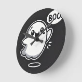 かわいいキャラクターの幽霊がブーと叫ぶ ラウンド壁時計 (傾斜)