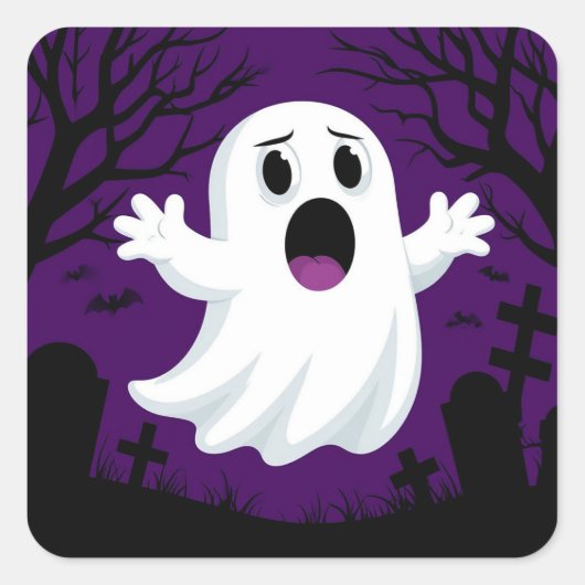 かわいいキャラクターの幽霊とハロウィンのお化け スクエアシール (正面)
