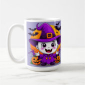 かわいいキャラクターの幽霊のウィッチハットハロウィンギフト コーヒーマグカップ (左)