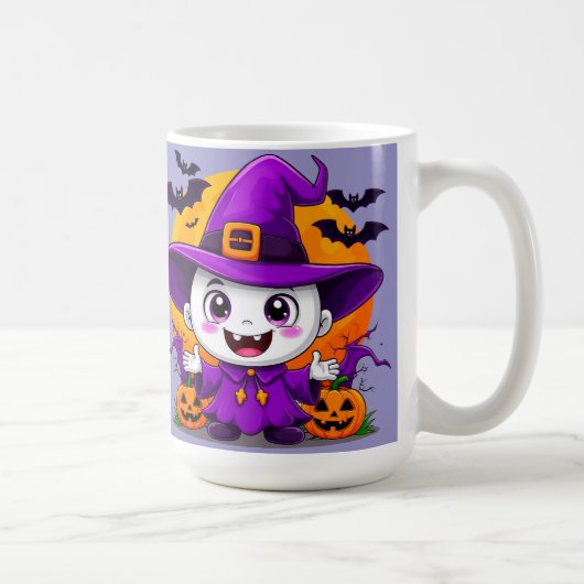 かわいいキャラクターの幽霊のウィッチハットハロウィンギフト コーヒーマグカップ (右)