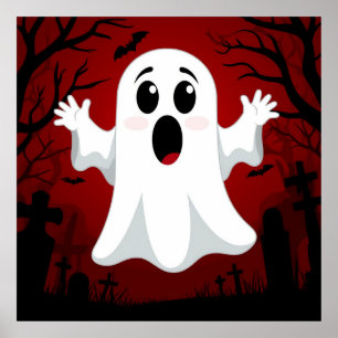 🎃 かわいいキャラクターの幽霊、ハロウィンのお化けの壁紙 ポスター