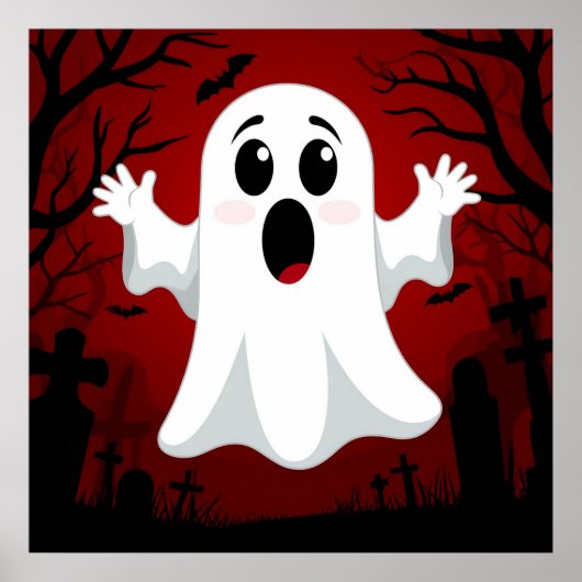 🎃 かわいいキャラクターの幽霊、ハロウィンのお化けの壁紙 ポスター (正面)