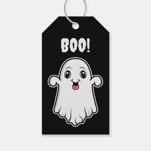 かわいいキャラクターの幽霊 ハロウィン 黒と白 ギフトタグ (正面)