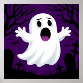 かわいいキャラクターの幽霊 ハロウィーンのスリリングなシーン ポスター