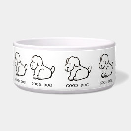 かわいいキャラクターの座っている良い犬のボウル ボウル