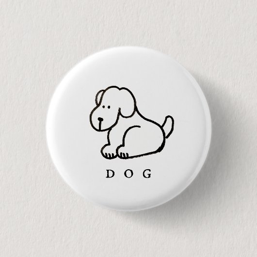 かわいいキャラクターの座る犬 缶バッジ (正面)