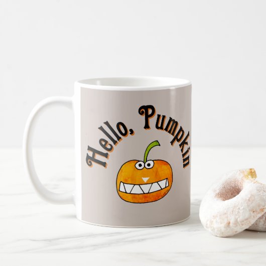 かわいいキャラクターの微笑むハロウィンのカボチャ 秋 コーヒーマグカップ (ドーナツ)