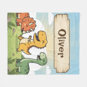 かわいいキャラクターの恐竜の友達 フリースブランケット (正面(横))