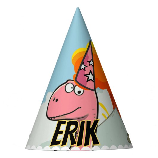 かわいいキャラクターの恐竜の誕生日  パーティーハット (正面)