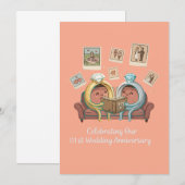 かわいいキャラクターの指輪 1周年の結婚記念日のカップル 招待状 (正面/裏面)