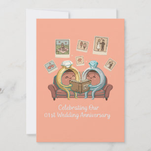 かわいいキャラクターの指輪 1周年の結婚記念日のカップル 招待状