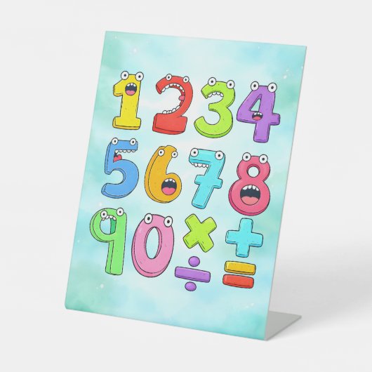 かわいいキャラクターの数字 数学 机 アート 子供用 台座サイン (正面)