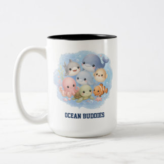 かわいいキャラクターの海洋仲間たち 二色マグカップ ツートーンマグカップ