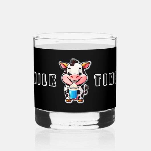 かわいいキャラクターの牛がガラスの牛乳を飲んでいる ウイスキーグラス (正面)