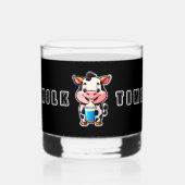 かわいいキャラクターの牛がガラスの牛乳を飲んでいる ウイスキーグラス (裏面)