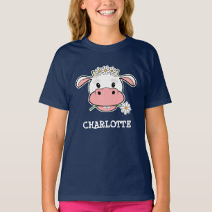 かわいいキャラクターの牛 名前入り ファーム アニマル Tシャツ