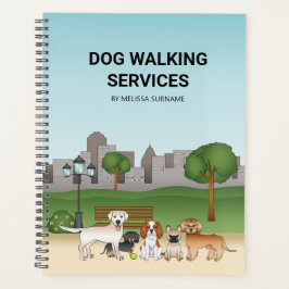 かわいいキャラクターの犬たちと公園 - ドッグウォーキングサービス プランナー手帳
