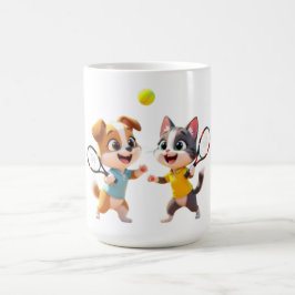 かわいいキャラクターの犬と猫がパデルテニスをする - Fu コーヒーマグカップ