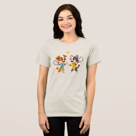 かわいいキャラクターの犬と猫がパデルテニスをする - Fu トライブレンドTシャツ