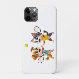 かわいいキャラクターの犬と猫がパデルテニスをする - Fu iPhone 11 Proケース