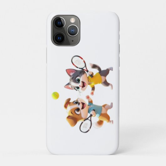 かわいいキャラクターの犬と猫がパデルテニスをする - Fu Case-Mate iPhoneケース (裏)