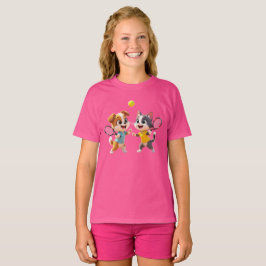 かわいいキャラクターの犬と猫がパデルテニスをする - Fu Tシャツ