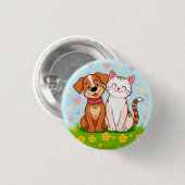 かわいいキャラクターの犬と猫が一緒に座っています 缶バッジ (正面&裏面)