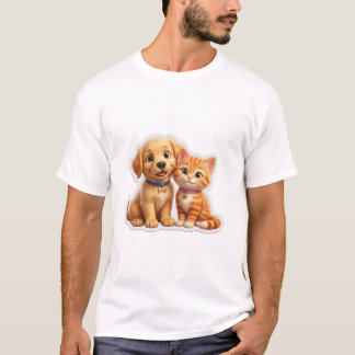 かわいいキャラクターの犬と猫の最高の友達 Tシャツ