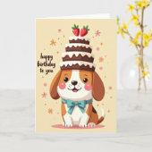 かわいいキャラクターの犬のカード カード (黄色い花)