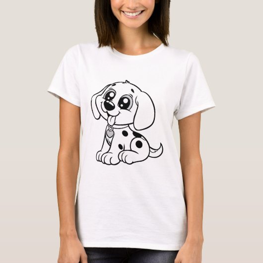 かわいいキャラクターの犬の女性用 Tシャツ (正面)
