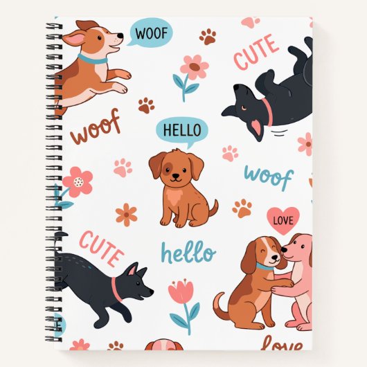 かわいいキャラクターの犬の楽しい夏のアートパターン ノートブック (正面)