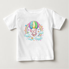 かわいいキャラクターの犬の熱気球ベビーTシャツ ベビーTシャツ