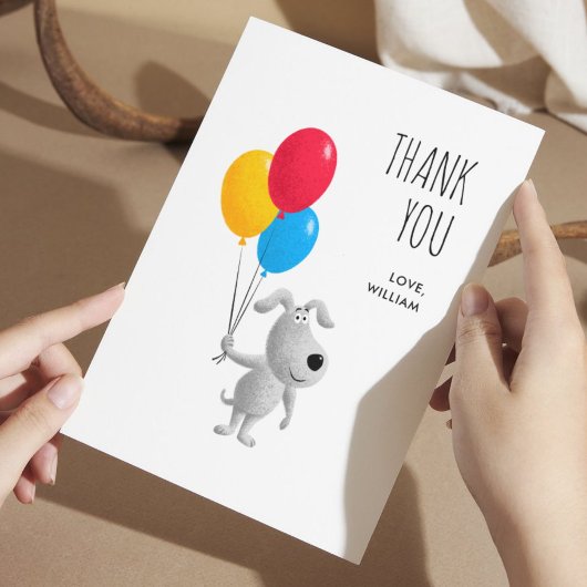 かわいいキャラクターの犬の誕生日バルーン サンキューカード