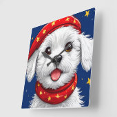 かわいいキャラクターの犬 スクエア壁時計 (傾斜)