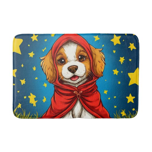 かわいいキャラクターの犬 バスマット (正面)