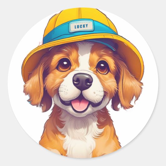 かわいいキャラクターの犬 ラウンドシール (正面)