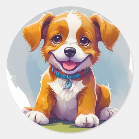 かわいいキャラクターの犬 ラウンドシール (正面)