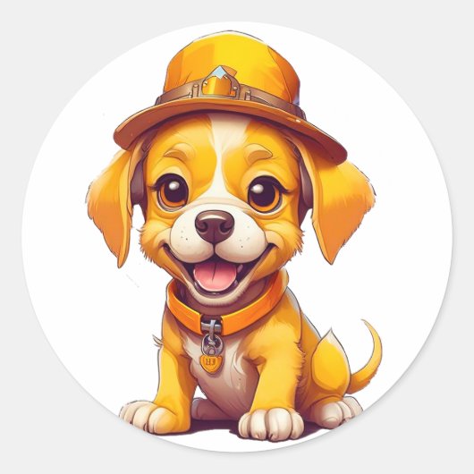 かわいいキャラクターの犬 ラウンドシール (正面)