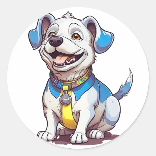 かわいいキャラクターの犬 ラウンドシール (正面)