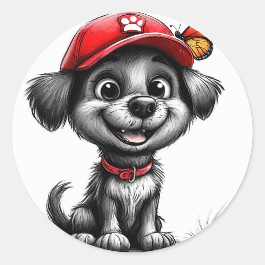 かわいいキャラクターの犬 ラウンドシール (正面)