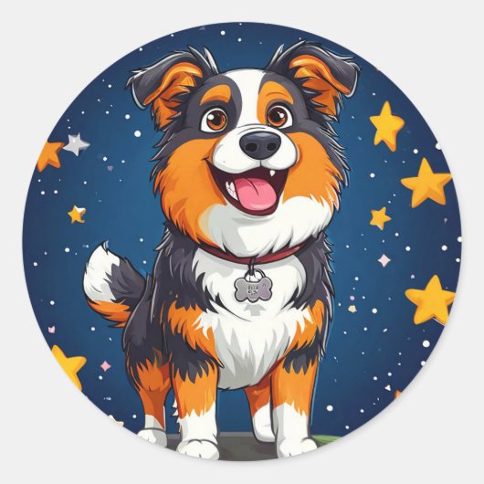 かわいいキャラクターの犬 ラウンドシール (正面)