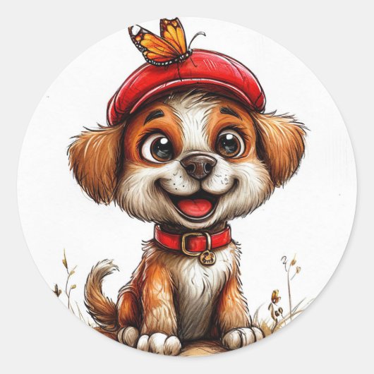 かわいいキャラクターの犬 ラウンドシール (正面)