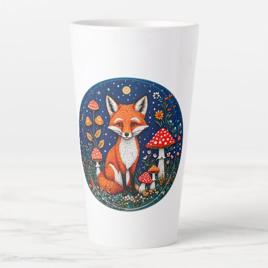 かわいいキャラクターの狐 カフェラテマグ (正面)