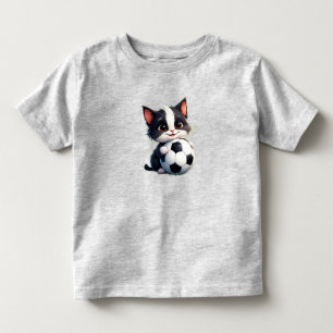 かわいいキャラクターの猫がサッカーボールを抱えたデザイン トドラーTシャツ