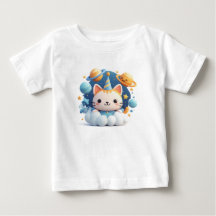 かわいいキャラクターの猫がパーティーハットをかぶって雲の上にいる