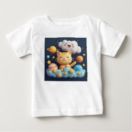 かわいいキャラクターの猫がパーティーハットをかぶって雲の上にいる ベビーTシャツ