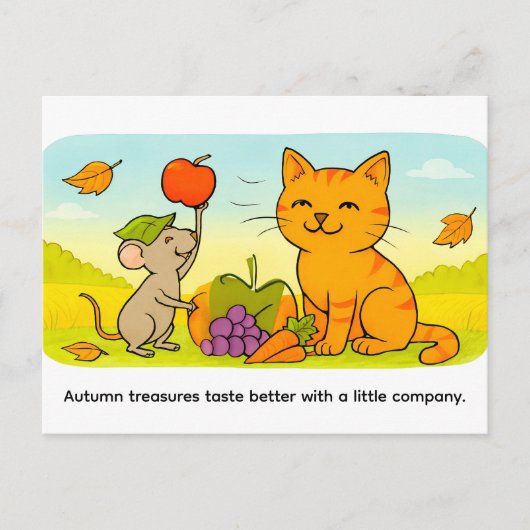 かわいいキャラクターの猫とネズミとハートバルーン ポストカード (正面)